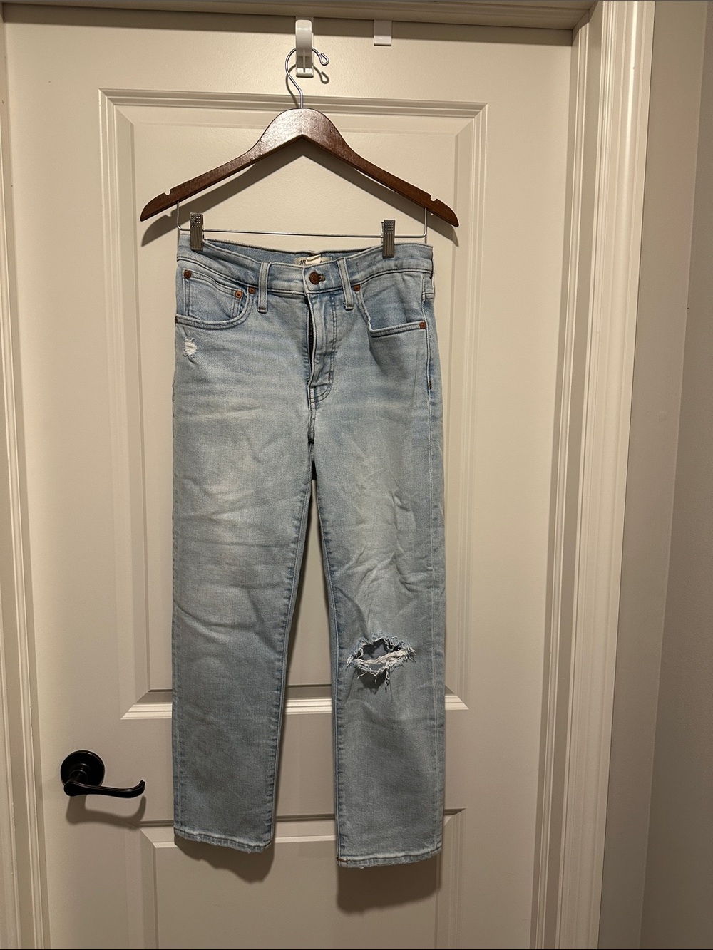 Madewell mid rise classic Light Blue Womens Distressed Straight-Leg Jeans